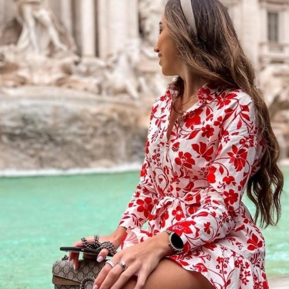 Zara Dresses & Skirts - ZARA FLORAL PRINT DRESS Lapel collar dress with long sleeves Bloggers favorite
